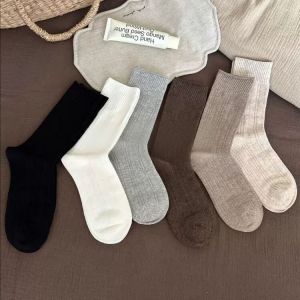 6Pairs Solid Color Socks Women Fashion Soft Cotton Socks Comfortable Autumn Winter Warm Cozy Socks