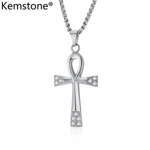 Kemstone สัญลักษณ์ชีวิตอียิปต์โบราณสร้อยคอจี้กางเขน Anka สแตนเลสสำหรับเครื่องประดับของผู้ชาย