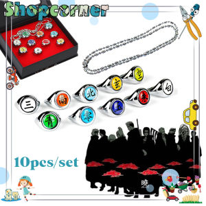 Isi 10 Cicin Cincin Akatsuki Naruto Style Adjustable Cincin Itachi Anime Cosplay Ring With Chain