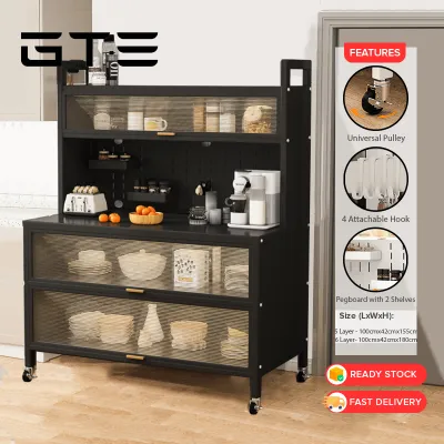 GTE 5/6 Layer Multipurpose Cabinet Cupboard Household Kitchen Storage Cabinet Rack Shelves Steel Rak Dapur Almari Kabinet - Fulfilled by GTE