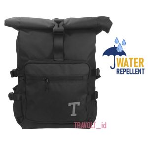 Backpack Roll Top - Travolt  - Tas Ransel Gulung - gemblok - Anti Air - WaterProof - Laptop  - Hitam