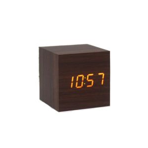 GUHEHARD Wood Digital LED Alarm Clock Retro Square Glow Clock Voice Control Portable Desk Clock