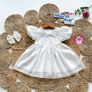 Váy Ren Trắng Bé Gái 4 Đến 28kg Đầm Công Chúa Kèm Cài Xinh [V080]