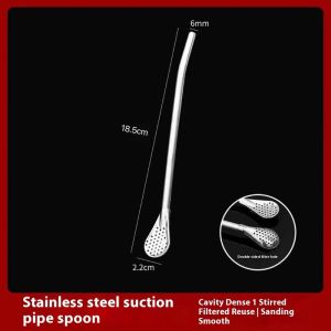 Mở rộng rơm muỗng thép không gỉ trà sữa khuấy và lọc tích hợp hai mục đích Dày Kim Loại khuỷu tay rơm
