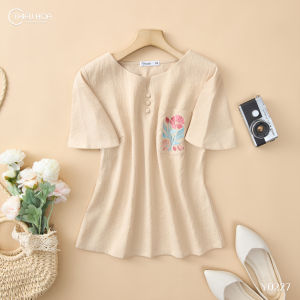 Áo kiểu thiết kế đơn giản chất liệu Linen Thun thấm hút tốt thương hiệu Thiều Hoa AN5Y0227