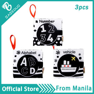 Soft Cloth Book Set - 3 PCS - Nontoxic Fabric Baby Activity Books - Crinkle - Black and White - Early Educational Toys | Childrens Book Set | Childrens Bookshelf | Cartoon Books | Cloth Books for Babies | Cloth Books for Toddlers