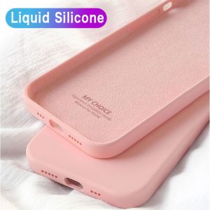 Giao hàng nhanh TPU Straight Square Edge Liquid Silicone SoftPhone Case Đối với IPhone 7 8 Plus X XR XS Max 11 12 13 Pro Max Mini Plus Couple Model Solid Color Liquid Silicone Full Set SoftPhone Case