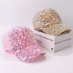 JAYQQ Mesh Shiny Sequin Baseball Cap Casual Breathable Women Sun Hat Visors Duck Tongue Caps Summer