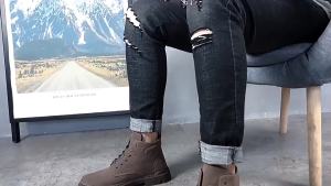 AU Mens single cotton Martin boots 2025 Autumn new casual work shoes trendy and versatile sneakers British fashion style