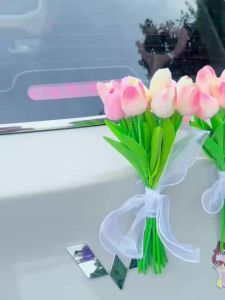 ins Tulip Artificial Flower Car Bouquet Car Decoration Ornament Roof Tail Exterior New Goddess Pendant