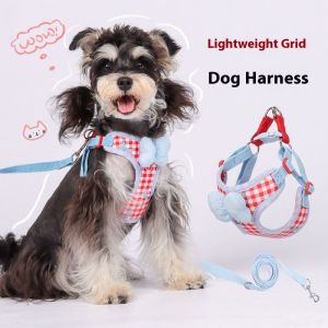 Essential เดินเล่นสำหรับสุนัขดีไซน์ผูกโบว์สายรัดหน้าอกสำหรับลูกสุนัขลายสก๊อตสวมใส่สบาย