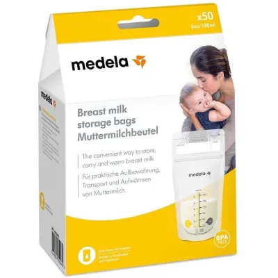 Breastmilk Storage Bags | Medela Breast Milk Storage Bags (180ml / 6oz) x 50 pcs - Leakproof | Lays Flat or Self-Stand