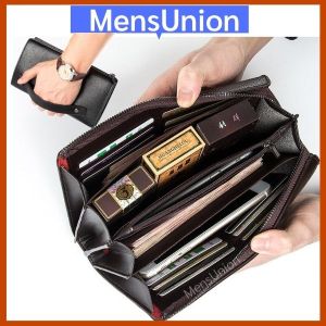 WITH VIDEO Mens Leather Clutch Bag Handcarry Long Wallet Dompet Panjang Lelaki Kulit Halal [Malaysia Stock]