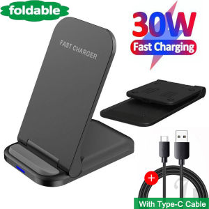 Local 30W Fast Charging Wireless Charger with USB-C port foldable phone holder Quick Charge Dock Stand Station for Adapter.