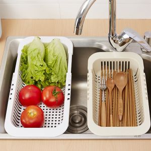 Adjustable Stainless Steel Sink Drain Basket Shelf Kitchen Dish Rack Drainer Tray Expandable Drying