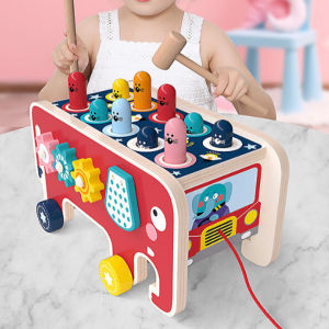 Đồ Chơi Đập Chuột Có Phát Nhạc Đồ Chơi Gỗ Hình Con Voi Kèm Đàn Kèm Bánh Răng Xoay 3 in 1 Cho Bé Phát Triển Trí Tuệ