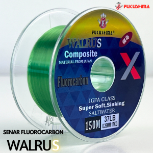 Senar Pancing 150 Meter Hijau Lumut Fluorocarbon Fukushima Walrus / Senar Anti Keriting Saltwater Fast Sinking Fluorocarbon Composite