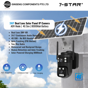 7-STAR* Q10PRO AOV Dual Lens 4G Sim Card Solar Panel IP67 Pan Tilt Wireless CCTV IP Camera with 8000Mah Battery (Black) | AOV 24/7 Recording | PIR Motion Tracking | Two-Way Audio (Black)
