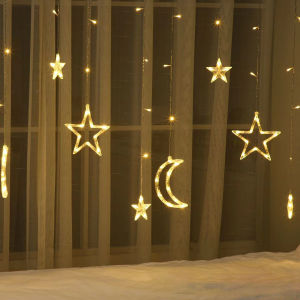 Lampu Hias Idul Fitri 3.8 Meter Lampu Tirai Bintang Waterproof Lampu Kelap Kelip Lampu LED