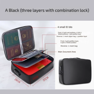 Large Capacity Portable storage bag for files with Lock Waterproof Fireproof Multi-layer Document Storage Bag 3 layer storage handbag file organizer multifunction bag travel luggage suitcase Passports Travel File Organizer bag