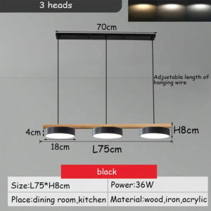 Nordic Natural Dining Room Hanging Lights Kitchen Light Fixture 3 Colors Switchable Wood Chandelier