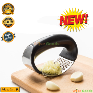 Wise Goods Stainless Steel Ginger Garlic Press Mincer Crusher Manual Garlic Press Rocker with Garlic Peeler and Brush