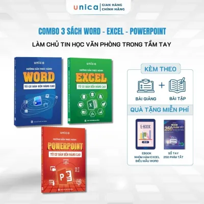 Combo 3 Sách Word - Excel - Powerpoint Ứng Dụng Văn Phòng Unica Từ Cơ Bản Đến Nâng Cao Kèm Khoá Học Online