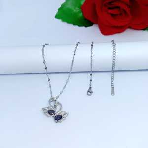 KALUNG TITANIUM ANGSA LOVE 2 PERMATA UNGU PERHIASAN WANITA ELEGANT ANTI KARAT ANTI LUNTUR