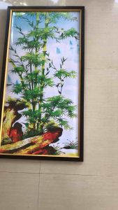 Hiasan Dinding Cetak Gambar Lukisan Pohon Bambu dan Burung Plus Bingkai Uk:100cm x 50cm