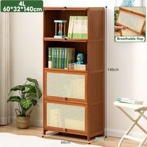 Shoe Cabinet with Imitation-Rattan Flip Door Minimalist Bamboo Shoe Cabinet Wood Shoe Cabinet