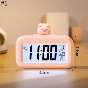 Đồng hồ báo thức kỹ thuật sốhoạt hình dễ thương đèn nền báo lại tắt tiếng đồng hồ lịch để bàn đồng hồ điện tử LED nhiệt độ