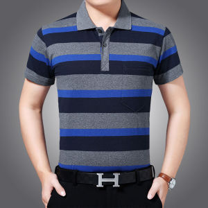 IELGY Summer middle-aged mens short-sleeved lapel t-shirt loose breathable polo shirt