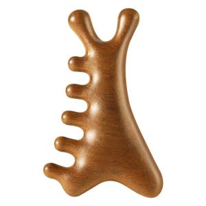 HELUVK 4 in1 Body Meridian Massage Comb Five Teeth Multifunctional Wood Therapy Massage Comb Anti-Static Head Massage Comb Head Neck Nose Cheeks