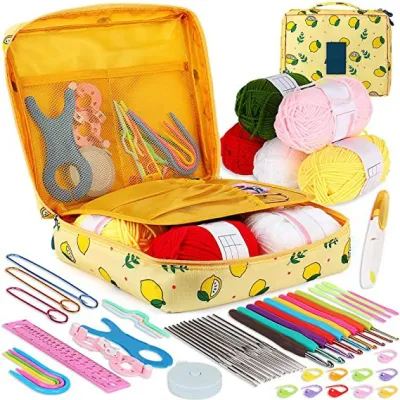 Ready Stock DIY Crochet Complete Material Pack Portable Knitting Tools Crochet Set Yarn Knitting Needles Sewing Tools