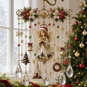 PYA94 Santa Claus Christmas Wind Chime Acrylic Elk Snowman 2D Flat Wind Chime Christmas Gift Suncatcher Painted Crystal Pendant Christmas
