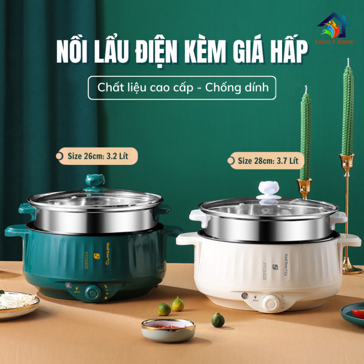 Nồi Lẩu Đa Năng 2 Tầng, Nồi Lẩu Điện 3 Nấc Nhiệt, Công Suất 1000W,Vân Đá Chống Dính Cao Cấp [KÈM VỈ HẤP] Nồi Lẩu Điện Mini, Ca Lẩu Mini, Nồi Lẩu Điện, Bếp Điện Mini, Bếp Điện Thông Minh, Noi Lau Dien Mini - Giadungbv247