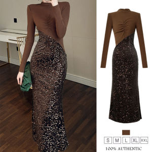 Váy nữ ZYHT EraVogue Váy nâu Váy đuôi cá Váy sequin Váy bảo hộ lao động Váy Hiso Váy cổ điển Váy bảo hộ lao động Váy dạ hội 45022