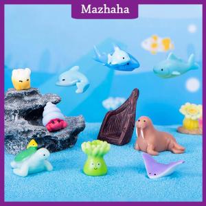 Mazhaha Mini Ocean Figurine Resin Ornaments Cute Marine Life Sea Animals Tiny Statue Aquarium Home Desktop Micro Landscape Decor