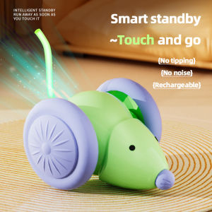Electric Sports Car Toy Cat Toy Smart Obstacle Avoidance Mouse Car with Luminous Tail USB Charge Puppy Toy