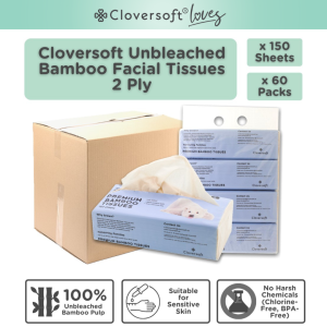 [Carton Deal] ❤️Cloversoft Official Unbleached Bamboo Facial Tissues 3 Ply [Bundle of 15 x 4 packs]