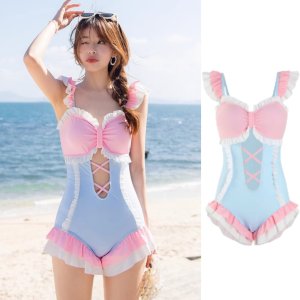 LALUNA SWIM ชุดว่ายน้ำบอดี้สูท ชุดว่ายน้ำน่ารัก ชุดว่ายน้ำขาสั้ั้นผู้หญิง มีไซต์ M-XL | น้ำหนัก 40-65 กก. BK-286