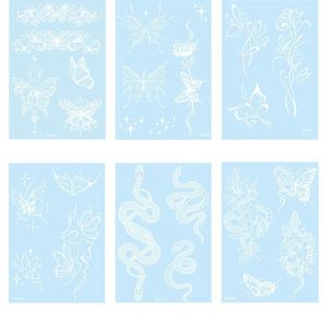 PTK52 6 Sheets Glow in the Dark Henna Tattoo Stickers Blue Luminous Lasting Mandala Temporary Tattoos Wear-resistant Body Art Lace Fake Tattoos for Women