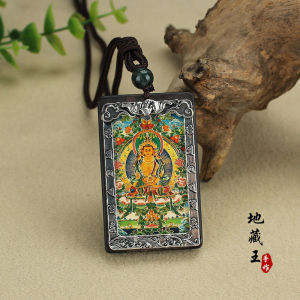 复古黑檀木西藏唐卡财神佛像平安吊坠项链景区寺庙饰品配饰毛衣链Ebony Tibetan Tangka God of Wealth Buddha Statue Peace Pendant Necklace Scenic Spot Temple Jewelry Accessories Sweater Chain