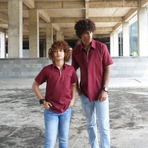 Baju Kemeja Koko Couple Ayah dan Anak Laki Laki Cowok Pria Dewasa Kerah Colar Zipper Lengan Pendek Terbaru Atasan Casual Kekinian Khan Series Fadsan