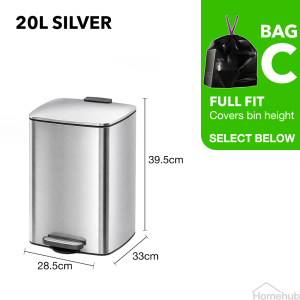 Homehub Reno Stainless Steel Dustbin With Lid Metal Rubbish Trash Bin Pedal Kitchen Large 20l 30l 40l 50l