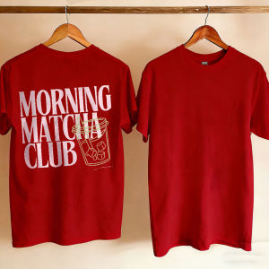 [Local Stock] HBESTY  Text Pink Oversized Crew Neck Short Sleeve Relaxed Fit Graphic Morning Matcha Club Drink Cup T-Shirt