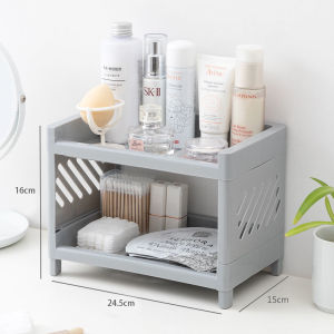 COD 1PC 2 Layer Simple Folding Desktop Storage Rack PP Desktop Double Layer Storage Rack Rectangular Shelf Table Organizer Cosmetic Jewelry Bathroom Rack