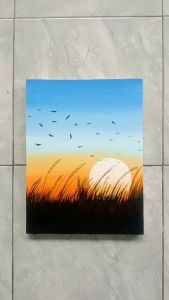 Hiasan Dinding Dekorasi Ruang Tamu Lukisan Pemandangan Sunset Ilalang Aesthetic Bahan Kanvas Ukuran 30x40cm