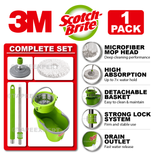[TapeExpert] 3M T7 Mop Dual Spin Hands Free Easy Wash Cleaning Spin Dry Floor Adjustable Mop Lazy Cleaning Bucket