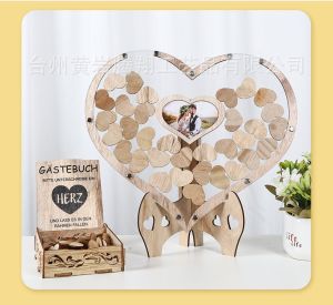 Wedding solemnization Transparent Signature guest book Decoration Rustic Sweet Heart Drop box drop 3D Guestbook wooden